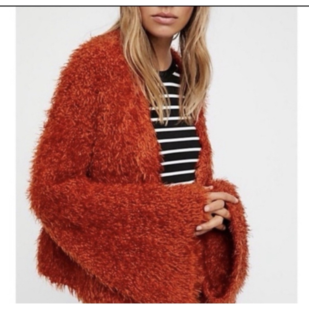 Free‎ People Orange Shaggy Women's Bell Sleeves Nylon Jacket Size XS